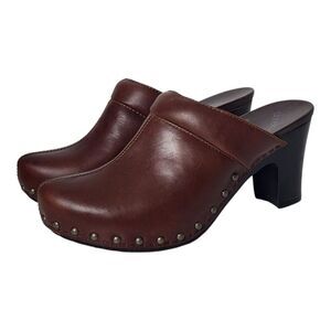Women's Dansko Rae Brown Leather Studded Clogs Mules Shoes Size 8